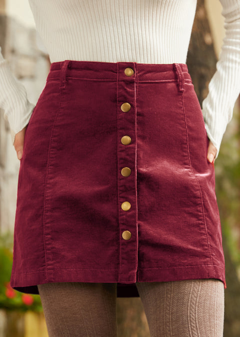 Vogue on Vinyl Button Front Corduroy Skirt