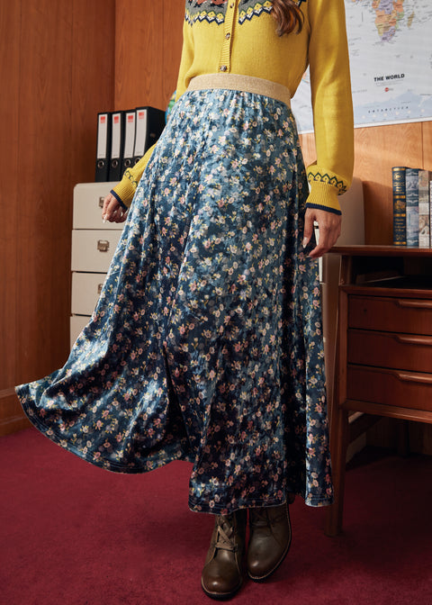 Golden Whispers Velvet Maxi Skirt