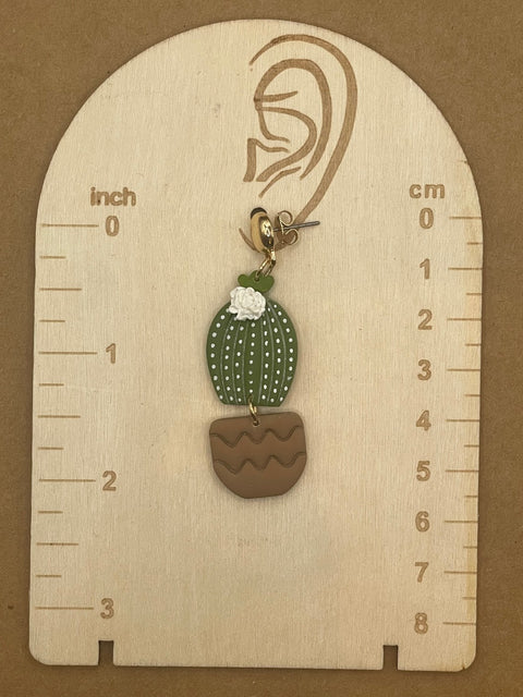 Barrel Cactus with White Flower Earrings