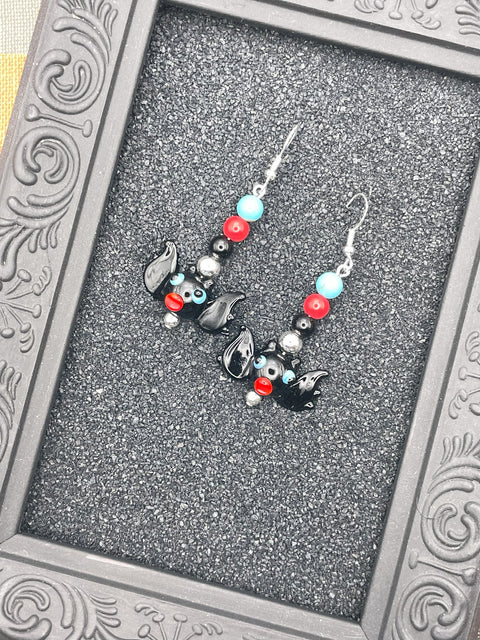 Salem Glass Bead Bat Earrings
