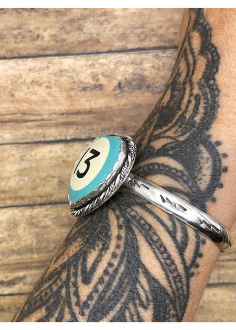 Billiard Ball #13 Heart Cuff Turquoise