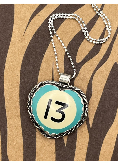 Billiard Ball #13 Heart Pendant Turquoise