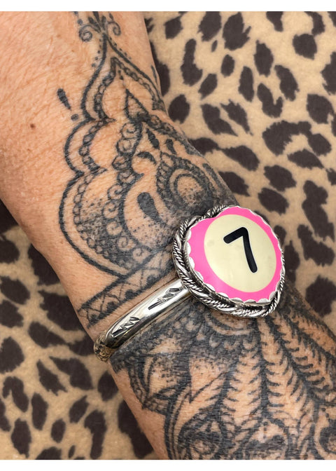Billiard Ball Lucky #7 Heart Cuff Pink