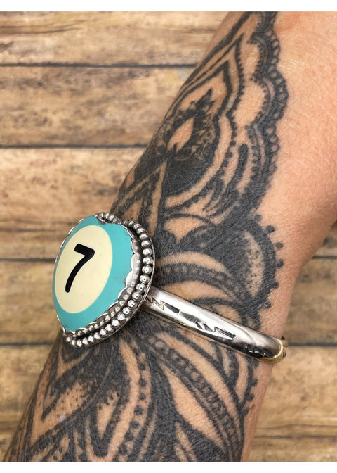 Billiard Ball Lucky #7 Heart Cuff Turquoise