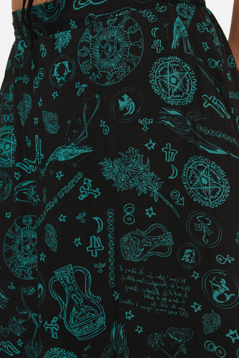 Spellbook Goth Print Midi Skirt