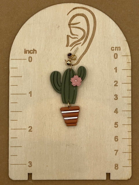 Candle Cactus with Pink Flower Earrings