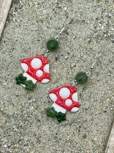 Red Polka Dot Mushroom Earrings