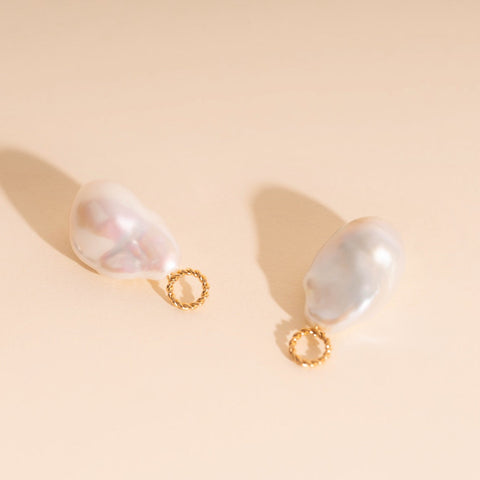 Jumbo Baroque Natural Pearl Huggie Hoop Charms
