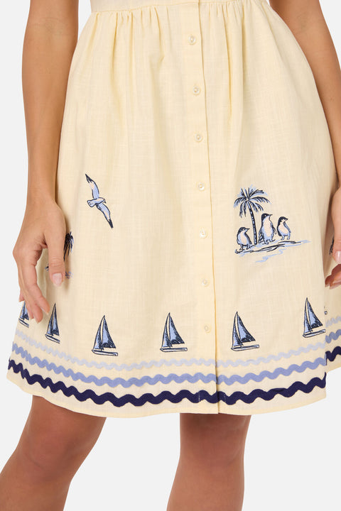 Seaside Toile Emb Mini Dress