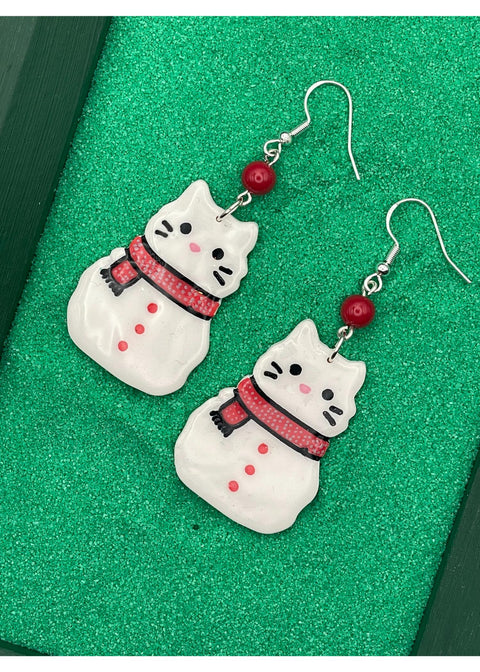 Holiday Snowy Cat Earrings